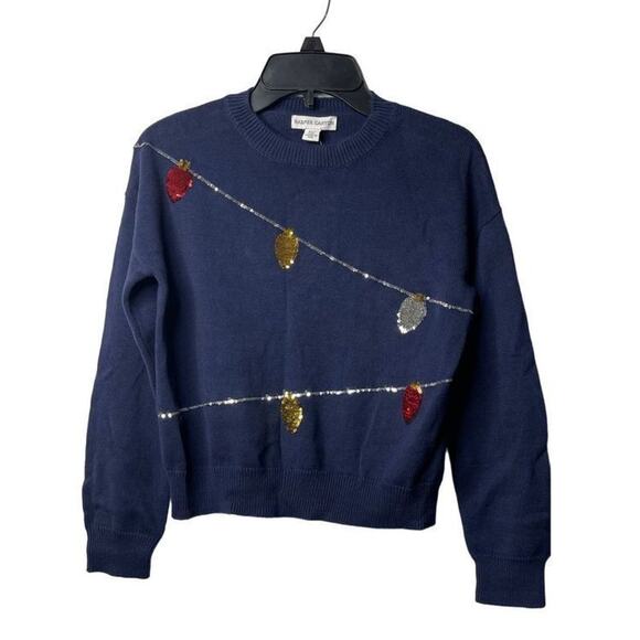 Harper Canyon Girls Navy Peacoat String Lights Sequin Sweater Size Small 7/8 - Picture 1 of 11